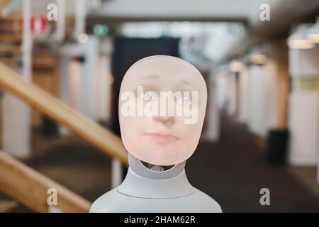 Robot voice assistant with human face Stock Photo