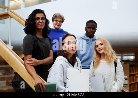 Group of students in library Stock Photo