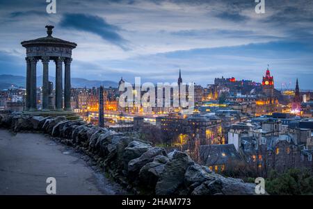 Evening winter skyline of city of Edinburgh from Calton Hill , Scotland, UK Stock Photo