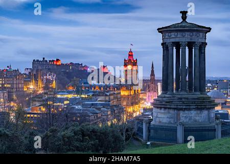 Evening winter skyline of city of Edinburgh from Calton Hill , Scotland, UK Stock Photo