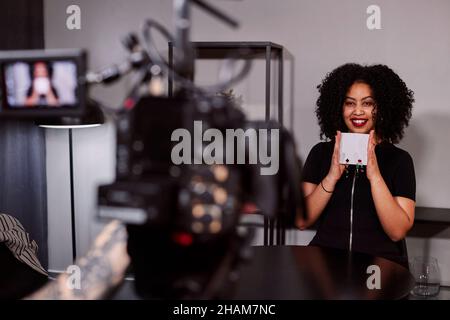 Filming of TV program in studio Stock Photo