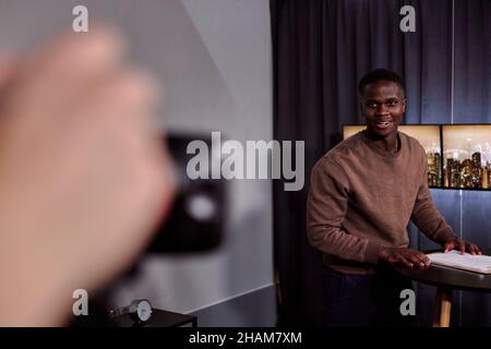 Filming of TV program in studio Stock Photo