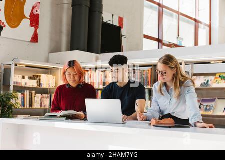 Young people studying in library Stock Photo