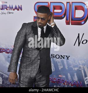 Los Angeles, United States. 14th Dec, 2021. Cast member Jamie Foxx attends the premiere of the sci-fi motion picture 'Spider-Man: No Way Home' at the Regency Village Theatre in the Westwood section of Los Angeles on Monday, December 13, 2021. Storyline: With Spider-Man's identity now revealed, Peter asks Doctor Strange for help. When a spell goes wrong, dangerous foes from other worlds start to appear, forcing Peter to discover what it truly means to be Spider-Man. Photo by Jim Ruymen/UPI Credit: UPI/Alamy Live News Stock Photo