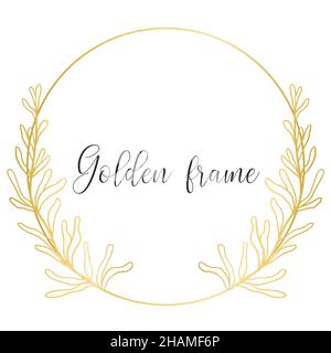 Round gold frame with leaves isolated vector illustration Stock Vector