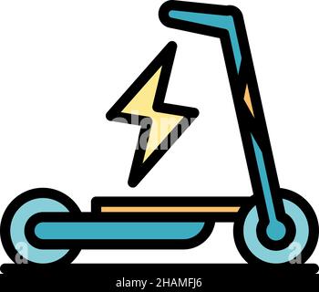 Charge electric scooter icon. Outline charge electric scooter vector icon color flat isolated Stock Vector