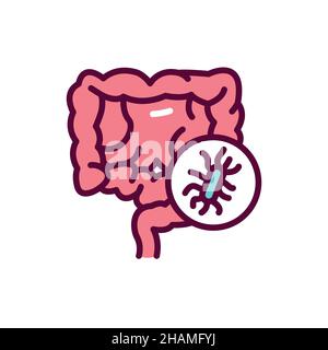 Gut bacteria color line icon. Isolated vector element. Outline pictogram for web page, mobile app, promo Stock Vector