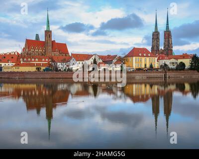 Wroclaw Poland view at Tumski island and Cathedral of St John the Baptist. Poland, Europe Stock Photo
