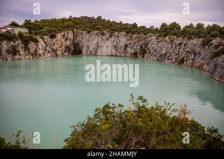 Zmajevo Oko or Dragon eye lake and blue lagoon near Rogoznica, Croatia Stock Photo