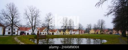 HOLASOVICE, CZECH REPUBLIC - Nov 24, 2019: View at the Houses in Holasovice. Holasovice is a small historic village located in the south of the Czech Stock Photo