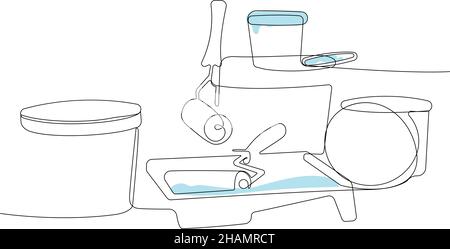 Painter tool brush roller bucket tools set paint Stock Vector