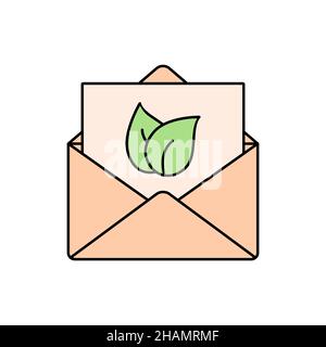 Biodegradable envelope with a green leaf. Recycled envelope line icon. Sustainable office supplies. Responsible business. Opened brown envelope Vector Stock Vector