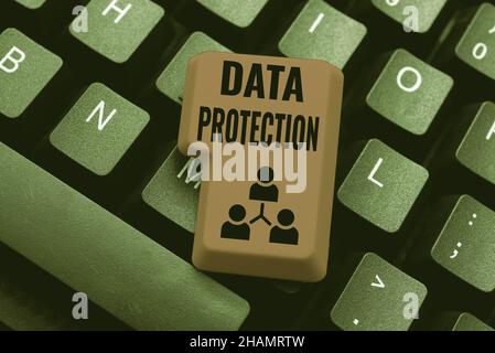 Sign displaying Data Protection. Word for safeguarding information away from a possible data breach Typing Product Title And Descriptions, Entering Stock Photo