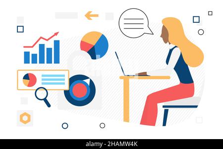 Security business data evaluation reporting tool system. Performance evolution company evidence insights Stock Vector