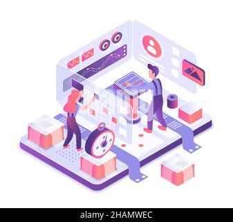 Usability testing process of evaluating final product. User friendly functionality experience evaluation Stock Vector