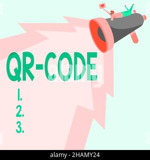 Text caption presenting Qr Code. Business overview the trademark for a type of matrix barcode A machinereadable code Man Drawing On Megaphone Stock Photo