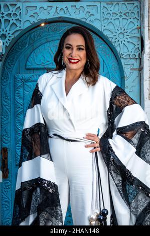 Tunisian actress Hend Sabri poses for a photo call in the streets of Old Jeddah, known as 'Al Balad', as part of the first edition of Red Sea Film Festival, in Jeddah, Saudi Arabia, on December 11, 2021. Photo by Balkis Press/ABACAPRESS.COM Stock Photo