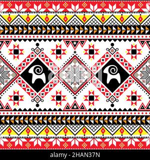 Ukrainian Hutsul Pisanky vector seamless pattern with goats, folk art geometric Easter eggs repetitive design Stock Vector