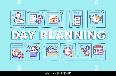 Day planning word concepts turquoise banner Stock Vector