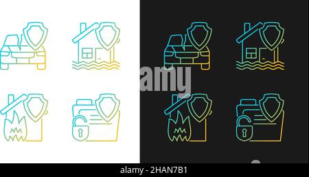 Insurance protection from accidents gradient icons set for dark and light mode Stock Vector