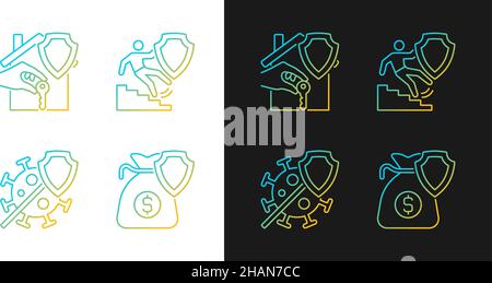 Types of insurance cases gradient icons set for dark and light mode Stock Vector