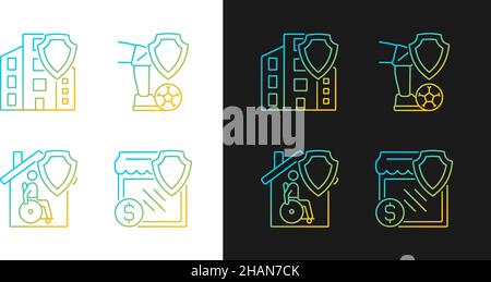 Insurance cases gradient icons set for dark and light mode Stock Vector