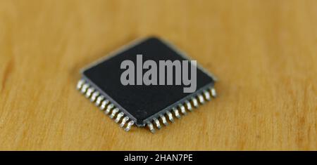 Electronic components: microcontroller macro image. Selective focus. Stock Photo