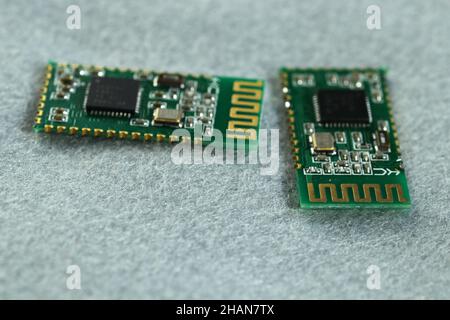 Electronic components. Wireless module for embedding on electronic projects. Close up. Stock Photo