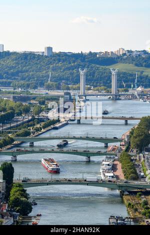 Rouen (northern France): the River Seine viewed from St. Catherine’s Hill. In the background, the Flaubert Bridge Stock Photo