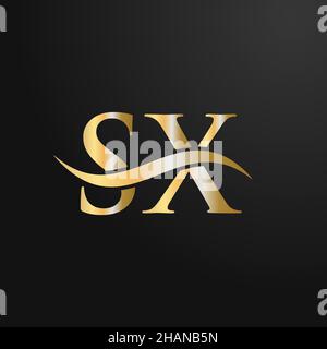 gold alphabet letter sx s x logo combination design suitable for a ...