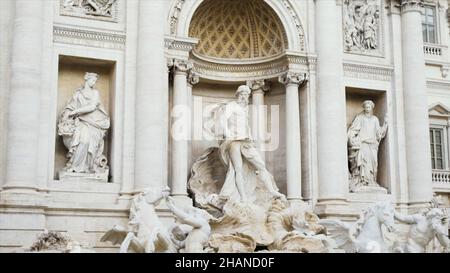 The Trevi Fountain is a fountain in Rome, Italy. Stock. It is largest Baroque fountain in the city. It is located in the rione of Trevi. Stock Photo