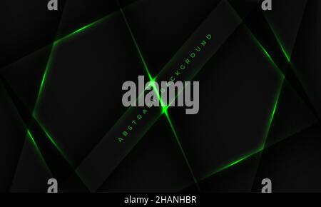 Black background with abstract green light lines and shadows Stock Vector