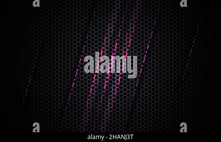 Dark hexagon carbon fiber texture with purple, pink and violet lines. Stock Vector