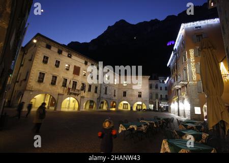 Beautiful images photographed at sunset in the medieval town of Riva del Garda, in Trentino Alto Adice, Italy, on Lake Garda at night during the Chris Stock Photo