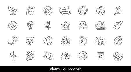 Ecology, nature icons set in linear style. Environment concept vector illustration Stock Vector