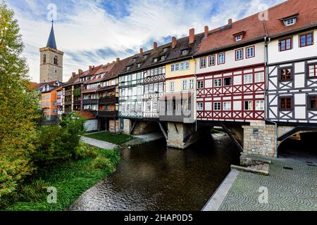 The Krämerbrücke or merchant's bridge in Erfurt, Thuringia, Germany. Stock Photo