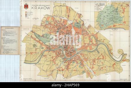 Cracow Map, Map of Cracow, Krakow Map, Kraków Map, Map of Krakow, Kraków Plan, Plan of Cracow, Cracow City Plan, Poland Map, Old Map of Poland Stock Photo