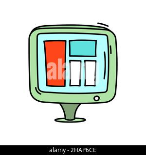 Doodle cute business monitor hand drawn vector illustration icon. Computer technology element sketch art concept sign. Drawing element scribble monito Stock Vector