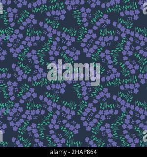 A moody periwinkles garden seamless vector pattern Stock Vector