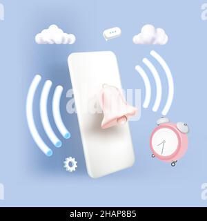 Phone with Notifications. Reminder design mockup. Email marketing, online advertising concept. Stock Vector