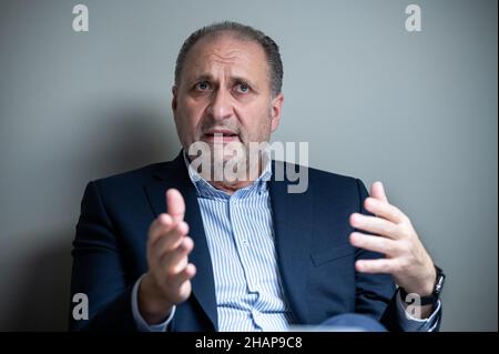 Berlin, Germany. 14th Dec, 2021. Hans Peter Wollseifer, President of the German Confederation of Skilled Crafts (ZDH), sits in the House of German Skilled Crafts during an interview with the German Press Agency dpa. Credit: Bernd von Jutrczenka/dpa/Alamy Live News Stock Photo