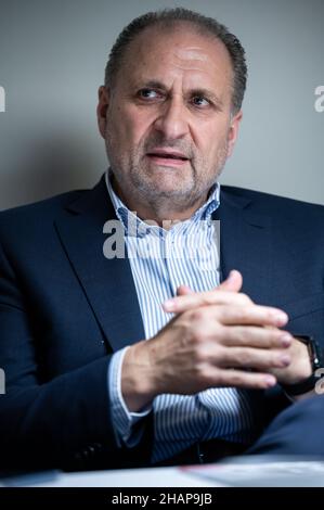 Berlin, Germany. 14th Dec, 2021. Hans Peter Wollseifer, President of the German Confederation of Skilled Crafts (ZDH), sits in the House of German Skilled Crafts during an interview with the German Press Agency dpa. Credit: Bernd von Jutrczenka/dpa/Alamy Live News Stock Photo