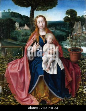 The Virgin and Child in a Landscape by Jan Provoost (1462-1529), oil on oak, early 16th century Stock Photo