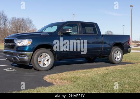 Kokomo - Circa December 2021: Ram 1500 on display at a Stellantis Ram dealership. Ram 1500 models include the Laramie, Tradesman and Rebel. Stock Photo