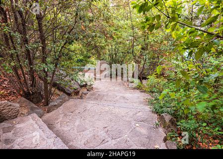 descent down the stone steps from the mountain Stock Photo