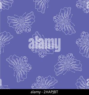 Stylized butterfly seamless vector pattern background. Backdrop with stencil style intricately decorated butterflies. Elegant lying bugs scattered Stock Vector