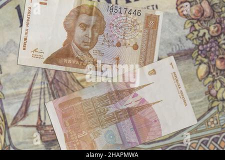 Top view of Croatian Dinar banknotes from the early 90s Stock Photo