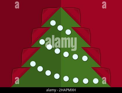 Merry Christmas or Happy New Year template,Holiday horizontal template for arts with copy space. Background color red. Illustration Stock Vector