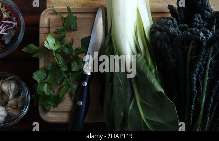 Various green vegetables. Directly above. Stock Photo