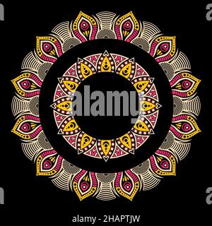 Mandala. Decorative round ornament, round frame. Isolated on black background. Arabic, Indian, ottoman motifs. For cards, invitations, t-shirts. Stock Vector